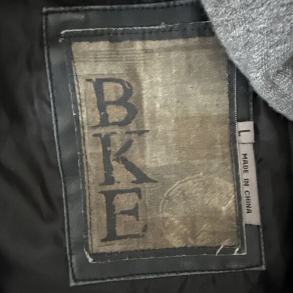 BKE Y2K MENS L Stonewash Black Jacket COAT DOUBLE Zip 90s Distressed Motorcycle - Picture 7 of 9